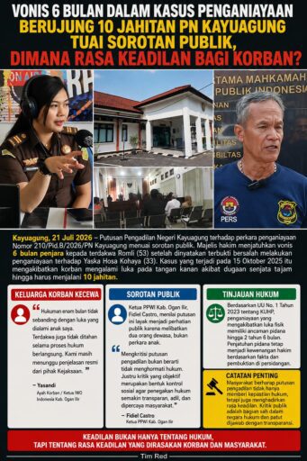 Vonis 6 Bulan Dalam Kasus Penganiayaan Berujung 10 Jahitan PN Kayuagung Tuai Sorotan Publik Vonis 6 Bulan Dalam Kasus Penganiayaan Berujung 10 Jahitan PN Kayuagung Tuai Sorotan Publik
