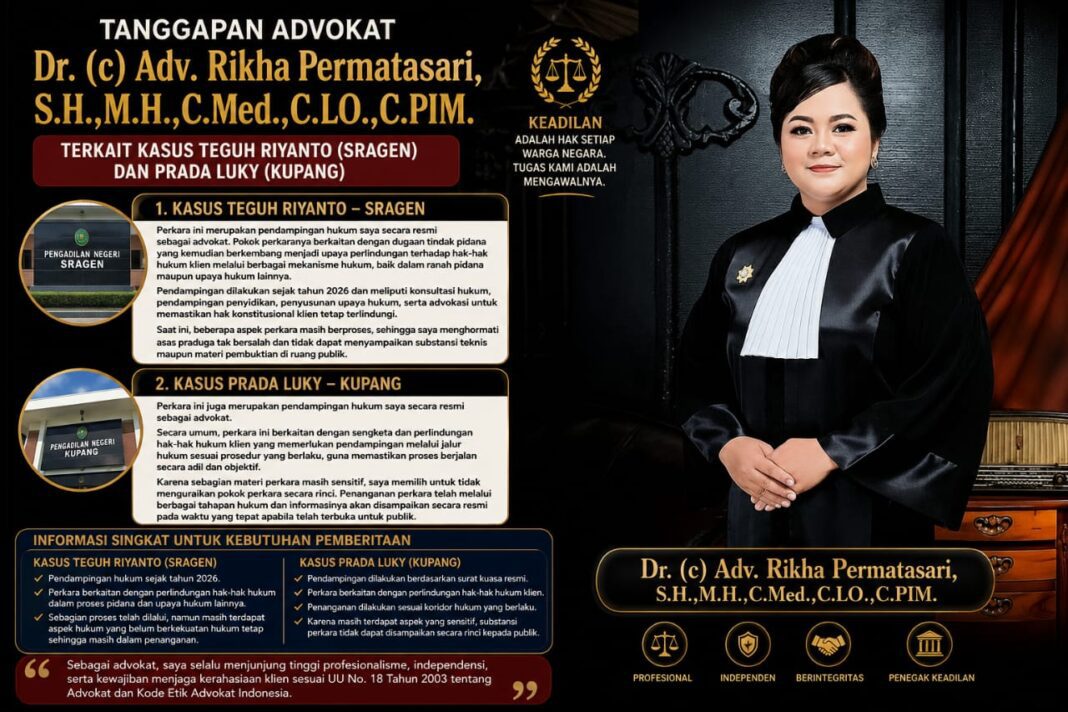 Tanggapan Dr.(c) Advokat Rikha Permatasari, S.H., M.H., C.Med., C.LO., C.PIM Tanggapan Dr.(c) Advokat Rikha Permatasari, S.H., M.H., C.Med., C.LO., C.PIM