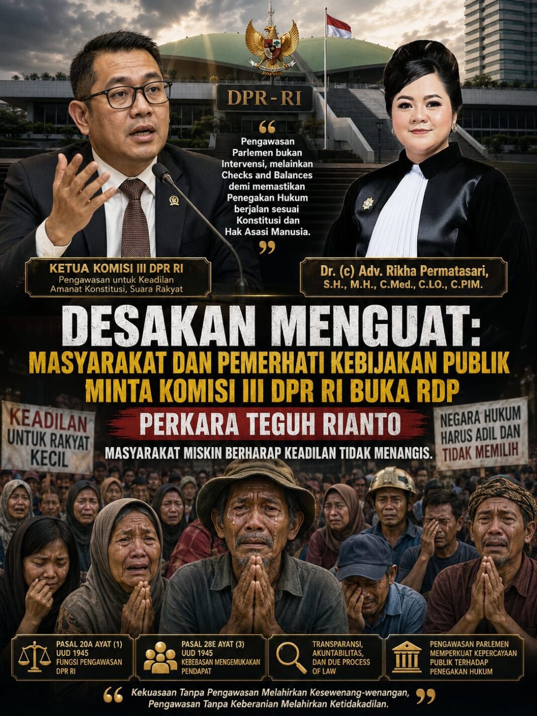 Desakan Menguat “Masyarakat,Pemerhati Kebijakan Publik Minta Komisi III DPR RI Buka RDP Perkara Teguh Rianto Desakan Menguat “Masyarakat,Pemerhati Kebijakan Publik Minta Komisi III DPR RI Buka RDP Perkara Teguh Rianto