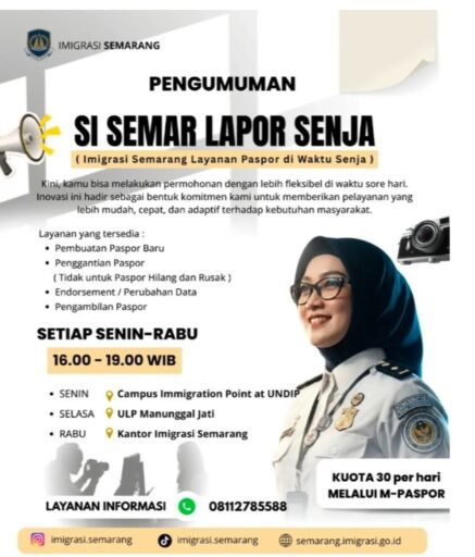 Pulang KerjaTakLagi JadiAlasan!Imigrasi Semarang BukaLayanan Paspor hingga Malam,Solusi Baru bagi Warga Sibuk Pulang KerjaTakLagi JadiAlasan!Imigrasi Semarang BukaLayanan Paspor hingga Malam,Solusi Baru bagi Warga Sibuk
