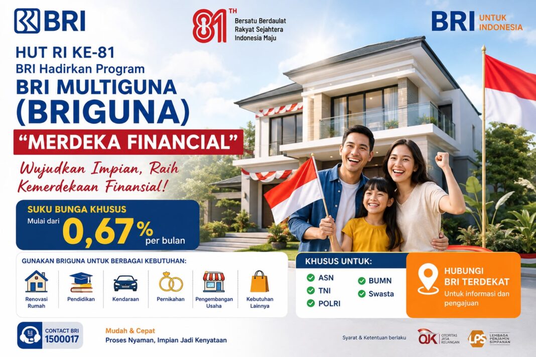 HUT RI ke-81, BRI Hadirkan Program BRIGuna “Merdeka Financial” dengan Suku Bunga Mulai 0,67% HUT RI ke-81, BRI Hadirkan Program BRIGuna “Merdeka Financial” dengan Suku Bunga Mulai 0,67%