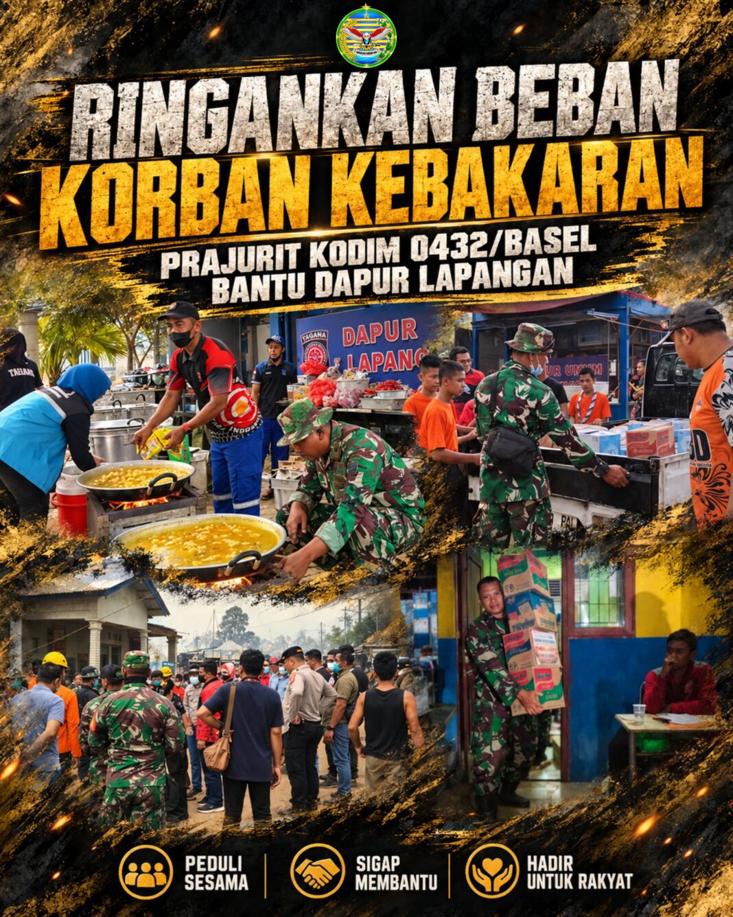 Ringankan Beban Korban Kebakaran, Prajurit Kodim 0432/Basel Bantu Dapur Lapangan Ringankan Beban Korban Kebakaran, Prajurit Kodim 0432/Basel Bantu Dapur Lapangan