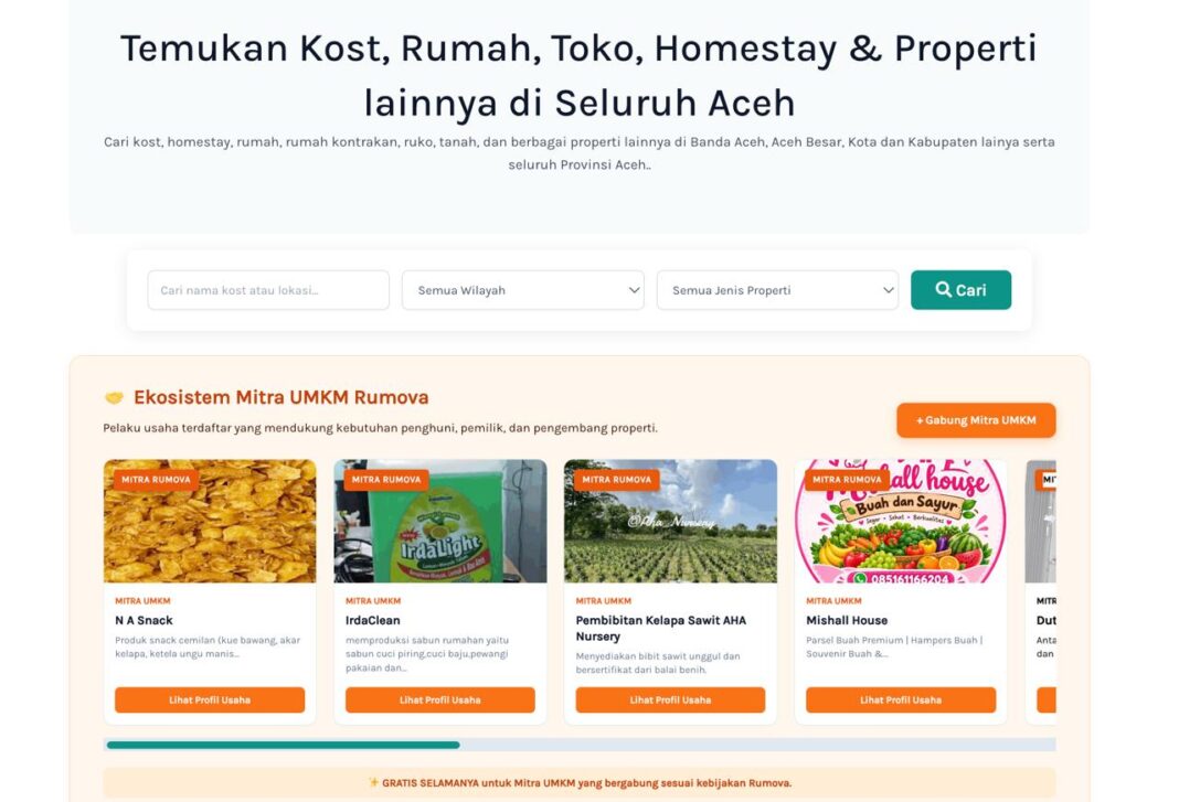 Rumova.id, Platform Digital Lokal dari Aceh yang Menghubungkan Properti, Perbankan, dan UMKM Rumova.id, Platform Digital Lokal dari Aceh yang Menghubungkan Properti, Perbankan, dan UMKM